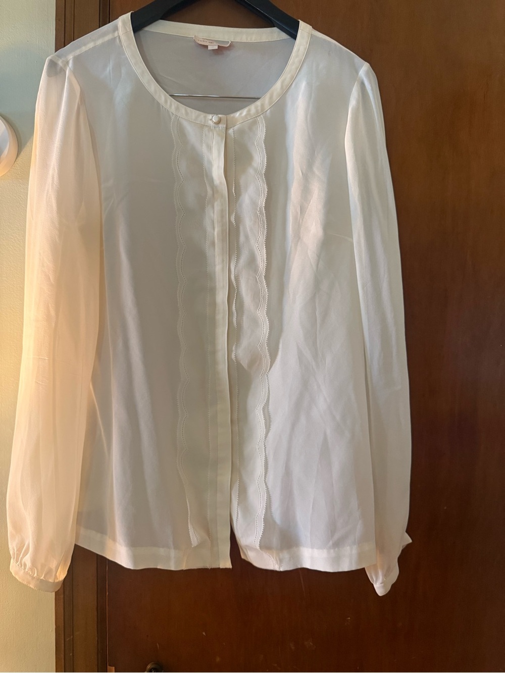 Tory Burch Ivory Sheer Scalloped-Trim Long Sleeve Blouse
